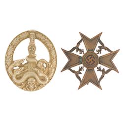 Nazi Silver Anti-Partisan Badge and Spanish Cross Without Swords