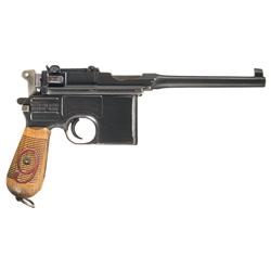 WWI Mauser Broomhandle Red 9 Semi-Automatic Pistol with Shoulder Stock and Leather Harness