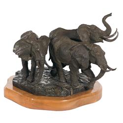 Superb Lorenzo Ghiglieri Statue of Three Bull Elephants