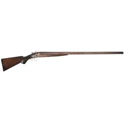English Side by Side 8 Gauge Damascus Barrel Hammer Shotgun with Brass Shell Casings