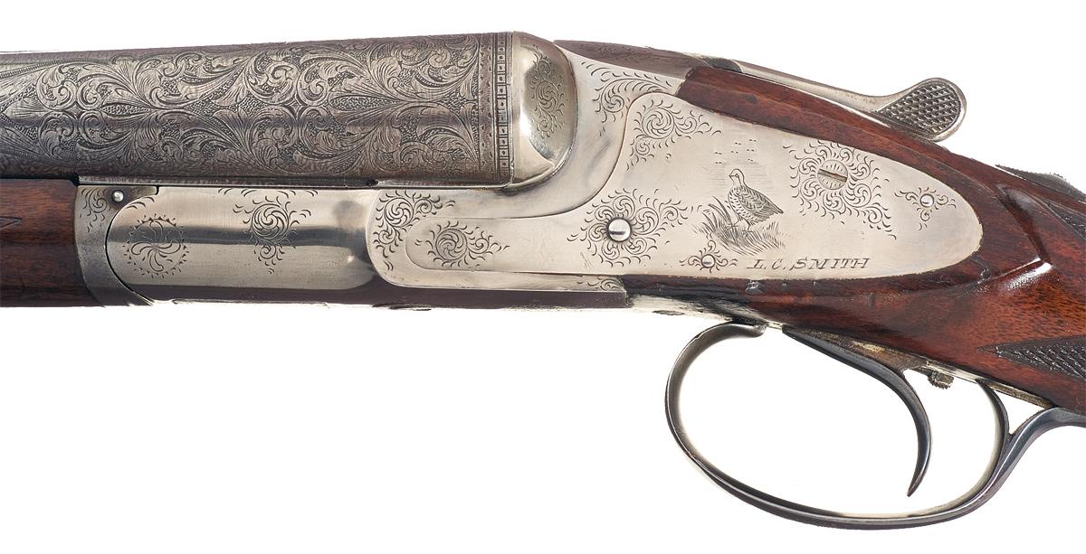 Engraved L.C. Smith Damascus Double Barrel Hammerless Shotgun