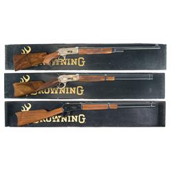 Three Browning Rifles -A) Signed Engraved Gold Inlaid Browning Model 71 High Grade Lever Action Rifl
