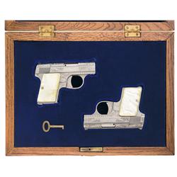Cased Engraved Matched Pair of Consecutively Serial Numbered Bauer 25 Automatic Model Pistols with P
