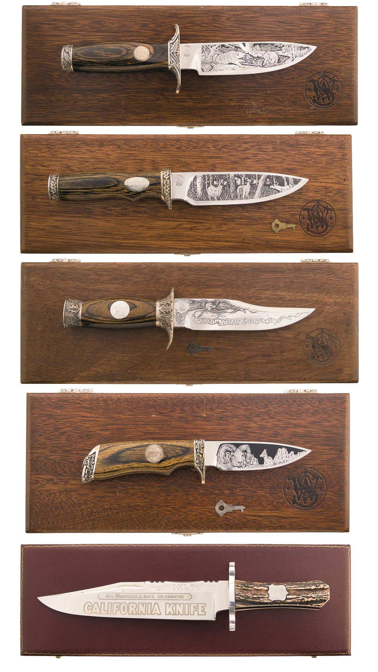 Four Cased Smith & Wesson Collector Knives with Boxes and a California