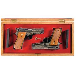 Cased Pair of Consecutively Serial Numbered Smith & Wesson Semi Automatic Pistols -A) Engraved Smith