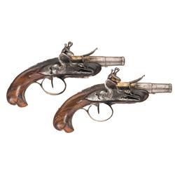Pair of J Lamotte Marked Flintlock Pocket Pistols with Eagle Head Grip -A) J Lamotte Marked Flintloc
