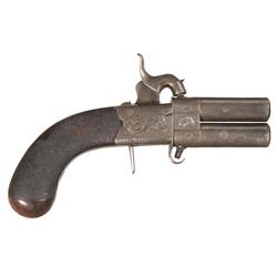 Unmarked Engraved English Double Barrel Swivel Breech Percussion Pistol