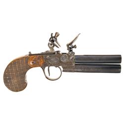 Belgian Double Barrel Tap Action Superposed Barrel Flintlock Pistol