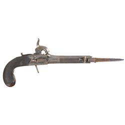 Unusual Ryan & Watson London Percussion Belt Pistol with Trap Action Spring Bayonet