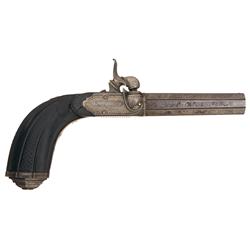 French Gold and Silver Inlaid Percussion Pocket Pistol