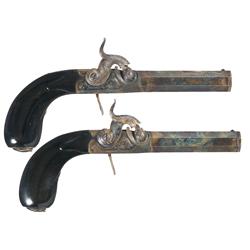 Outstanding Pair of Box Lock Screw-Barrel Percussion Pistols by Lelyon of Paris -A) Box Lock Screw B