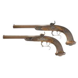 Pair of French Percussion Target Pistols by Gosset -A) Half-Stock French Percussion Target Pistol by