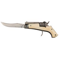 Belgian Double Action Pinfire Knife Revolver with Ivory Grips