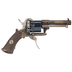 French LeFaucheux Folding Trigger Pinfire Revolver with Purse