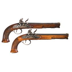 Fine Pair of Gold Inlaid Flintlock Pistols Marked Colnot -A) Vienna Production Colnot Gold Inlaid Fl