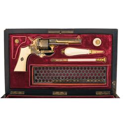 Superb Rosewood Cased, Exhibition Quality Engraved and Gold Finished LeFaucheux Pinfire Revolver wit