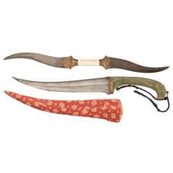 Two 19th Century Middle Eastern or Indian Daggers, One with Twin Blades