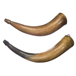 Two 18th Century Carved and Scrimshawed Powder Horns