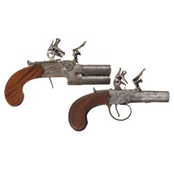 Two Flintlock Pistols -A) Richardson Flintlock Over Under Tap Action Pistol  B) W.H. Bannister Flint