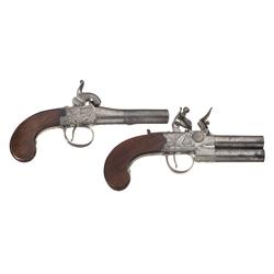 Two Antique English Pistols -A) Griffin Percussion Screw Barrel Pistol  B) Parsons Flintlock Tap Act