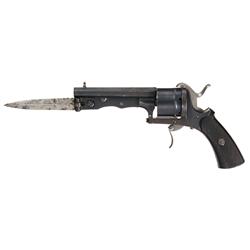 Unique European Pinfire Revolver with Folding Bayonet