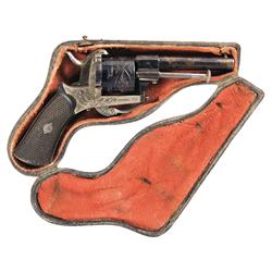 Finely Engraved European Pinfire Revolver with Leather Pipe Case