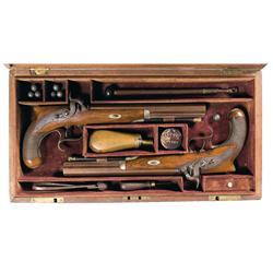 Fine Set of English Saw Handle Pistols Made By "Richardson" with Case and Accessories -A) Richardson