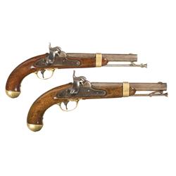 Two U.S. Aston Model 1842 Percussion Pistols with Saddle Holster -A) U.S. Aston Contract Model 1842 