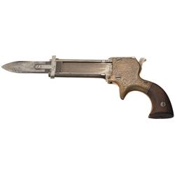 Extraordinary Marston, Superposed Three Barrel, Retractable Knife Blade Deringer Exhibition Quality 