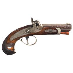 Silver Banded and Coin Silver Mounted Henry Deringer Philadelphia Percussion Pistol