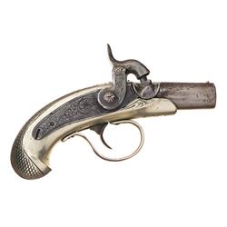 Extremely Rare J.E. Evans "Peanut" Style Derringer Percussion Pistol with a Silver Stock