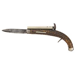 Unique W. Watson Inventor Marked Percussion Knife Pistol