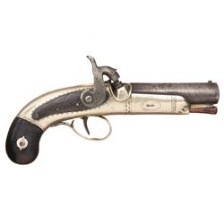 Very Unusual Blunt & Syms Sidehammer Percussion Pistol with Engraved German Silver Stock