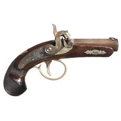 Silver Banded Henry Deringer Philadelphia Percussion Pocket Pistol with Engraved Silver Furniture