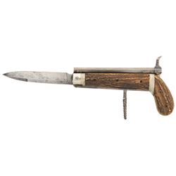 Unique German Percussion Knife Pistol Marked Tresch with Spring Loaded Blade