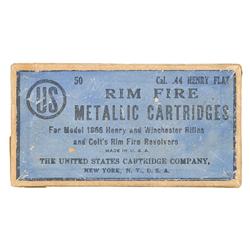 Box of U.S. Cartridge Company .44 Henry Flat Cartridges for Colt Single Action Revolvers and Winches
