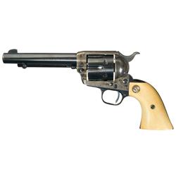 Outstanding Scarce Pre-War Colt Single Action Army 357 Magnum Revolver with Carved Steer Head Ivory 