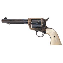 Excellent Colt Frontier Six Shooter Single Action Army Revolver with Factory Letter and Carved Steer