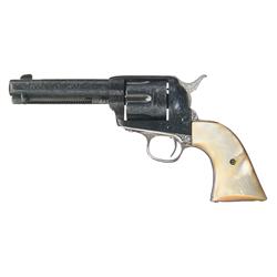 Custom Engraved Blackpowder Colt Single Action Army Revolver with Pearl Grips and Holster Rig