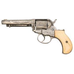 Engraved Colt Model 1877 Thunderer Double Action Revolver with Ivory Grips