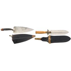 One U.S. 1873 Trowel Bayonet and an Identified Model 1880 Hunting Knife, Both with Sheaths