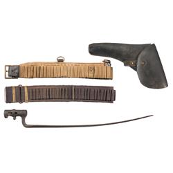 Indian War Era Items Including Belts, Bayonet and Holster