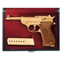 Outstanding Deluxe Presentation Grade Gold Finished Factory Engraved Walther Model P-38 Semi-Automat