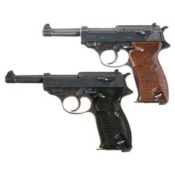 Two German P-38 Pistols -A) Late War Spreewerke P-38 with Holster and Extra Magazine  B) Spreewerke 