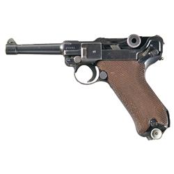 Scarce Mauser Banner Luger Pistol with Austrian Army (BH) Markings and Matching Magazine