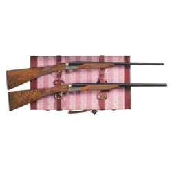 Outstanding Cased Matched Pair Engraved Winchester Model 23 Grande Canadian Side by Side Shotguns -A