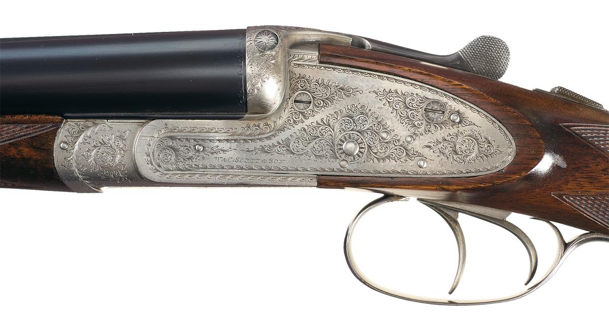 Cased Engraved W & C Scott Side Lock Double Barrel Hammerless Shotgun