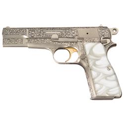 Excellent Engraved Belgian Browning Renaissance High Power Pistol