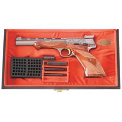 Excellent Cased Renaissance Engraved Belgian Browning Medalist Semi-Automatic Pistol