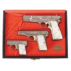 Excellent Cased Factory Engraved Belgium Browning Renaissance Pistol Set -A) Belgium Browning High P